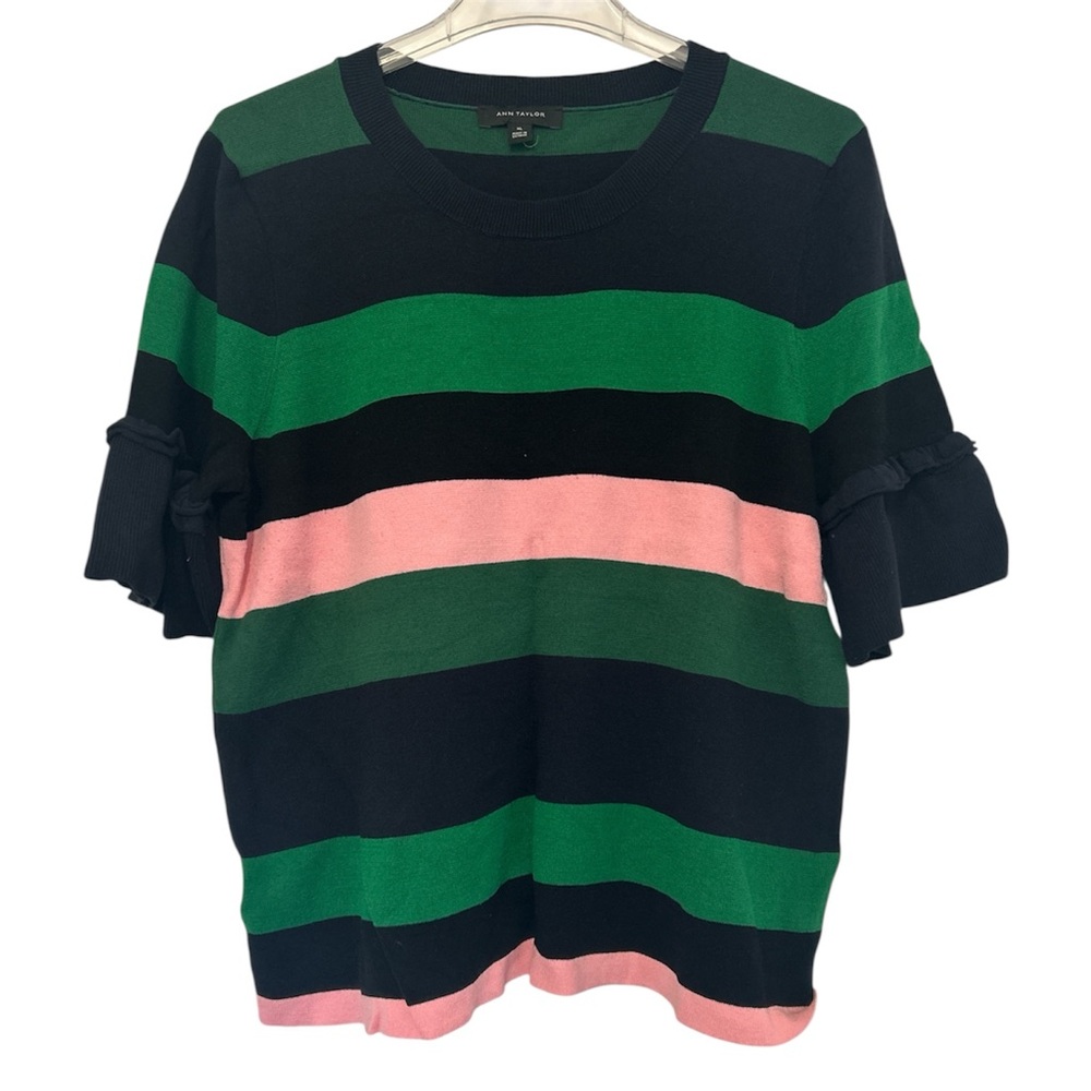 Ann Taylor Short Sleeve Sweater - Navy, Green, Pink